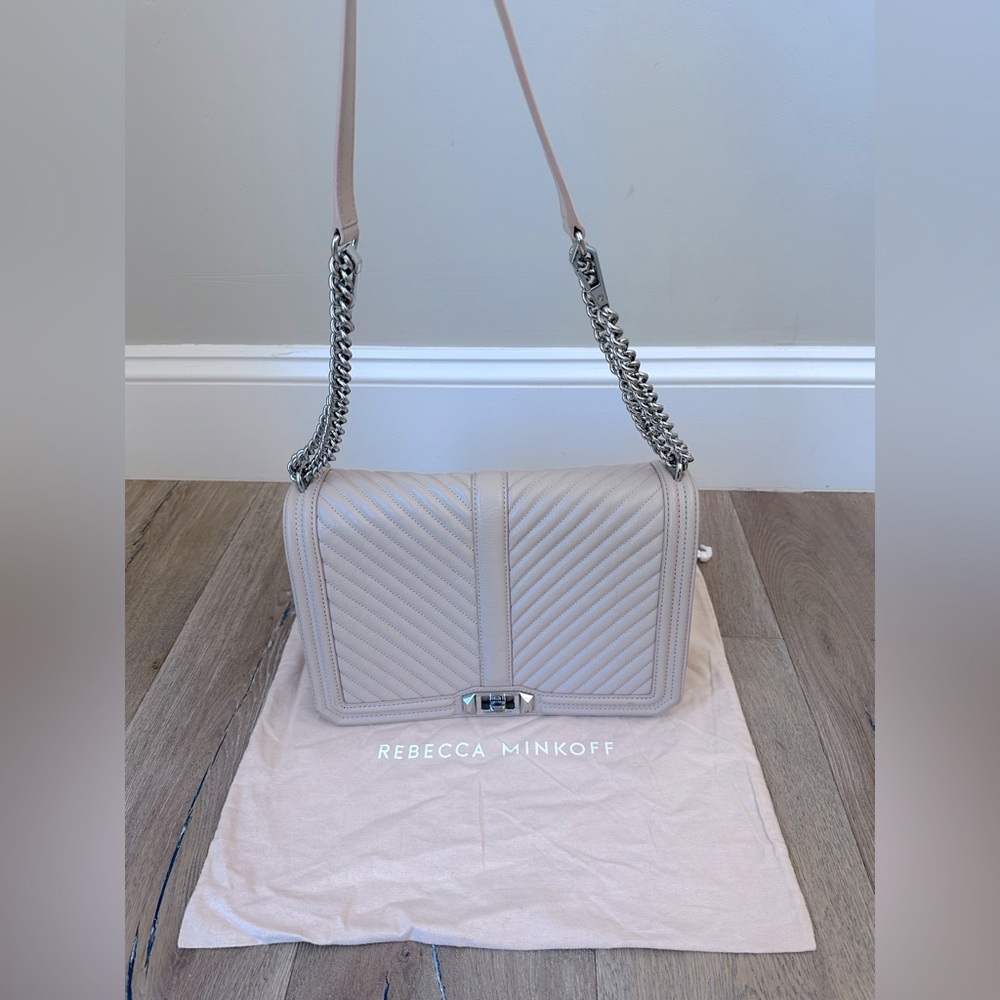 Rebecca Minkoff Jumbo Love Chevron Quilted Crossbody in color New Nude